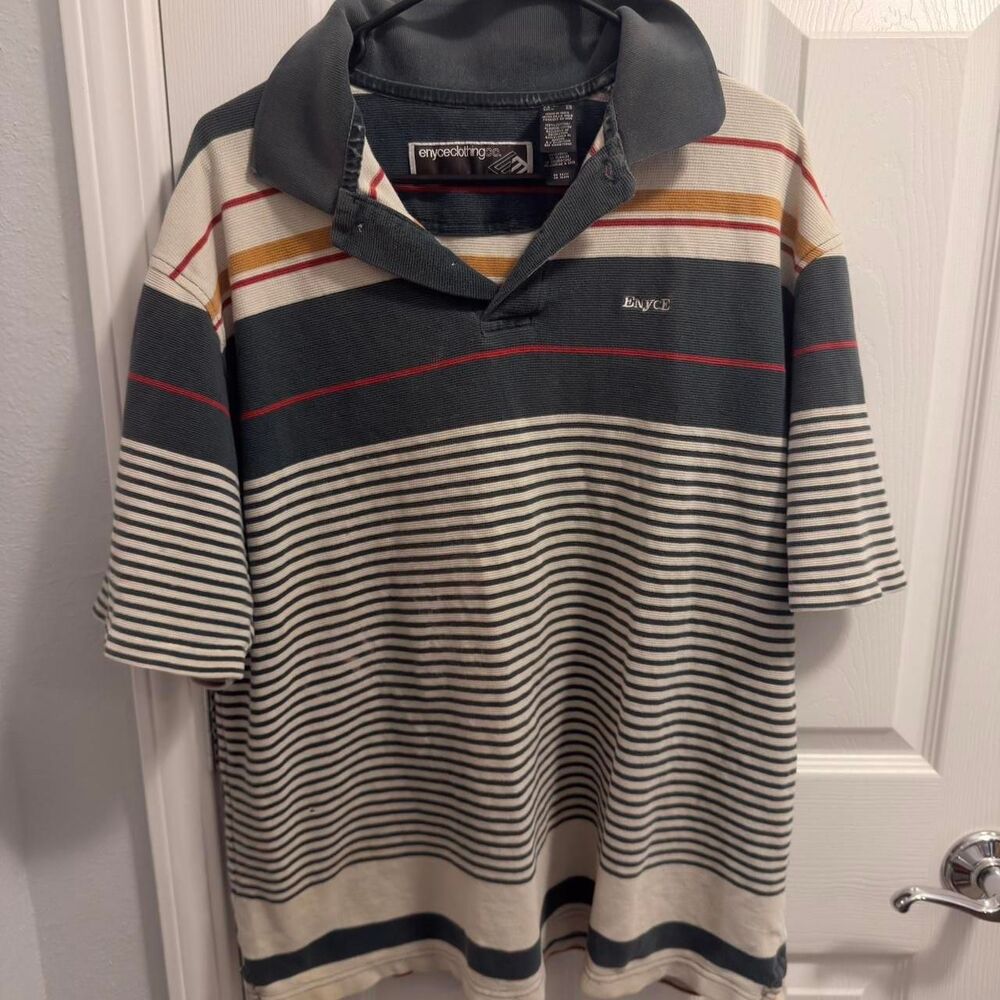 (1998-2002) Enyce Multi-Gauge Stripe Polo - Cream/Navy - XL